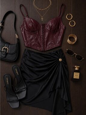 IRIS Faux Leather Corset Top | Size Large | Burgundy